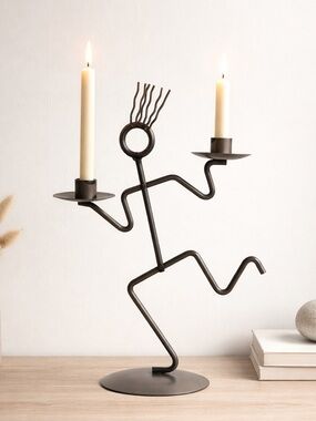 Vintage Postmodern Running Man Candle Holder Memphis Style Metal Sculpture 15"